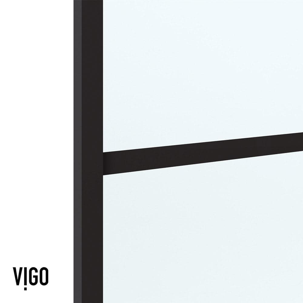 VIGO Meridian 59 1/2 to 60 in. W x 74 in. H Hinged Shower Door in Matte Black and Clear Grid Glass