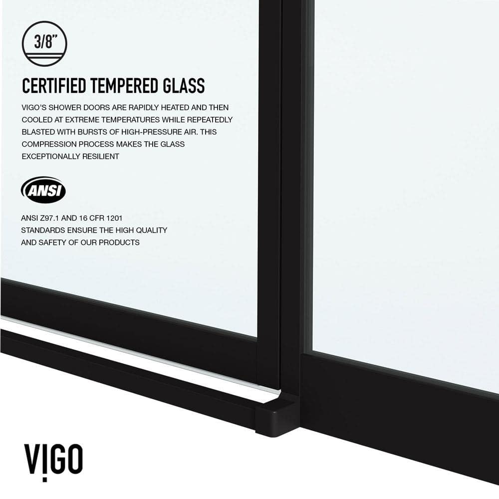 VIGO Meridian 59 1/2 to 60 in. W x 74 in. H Hinged Shower Door in Matte Black and Clear Grid Glass