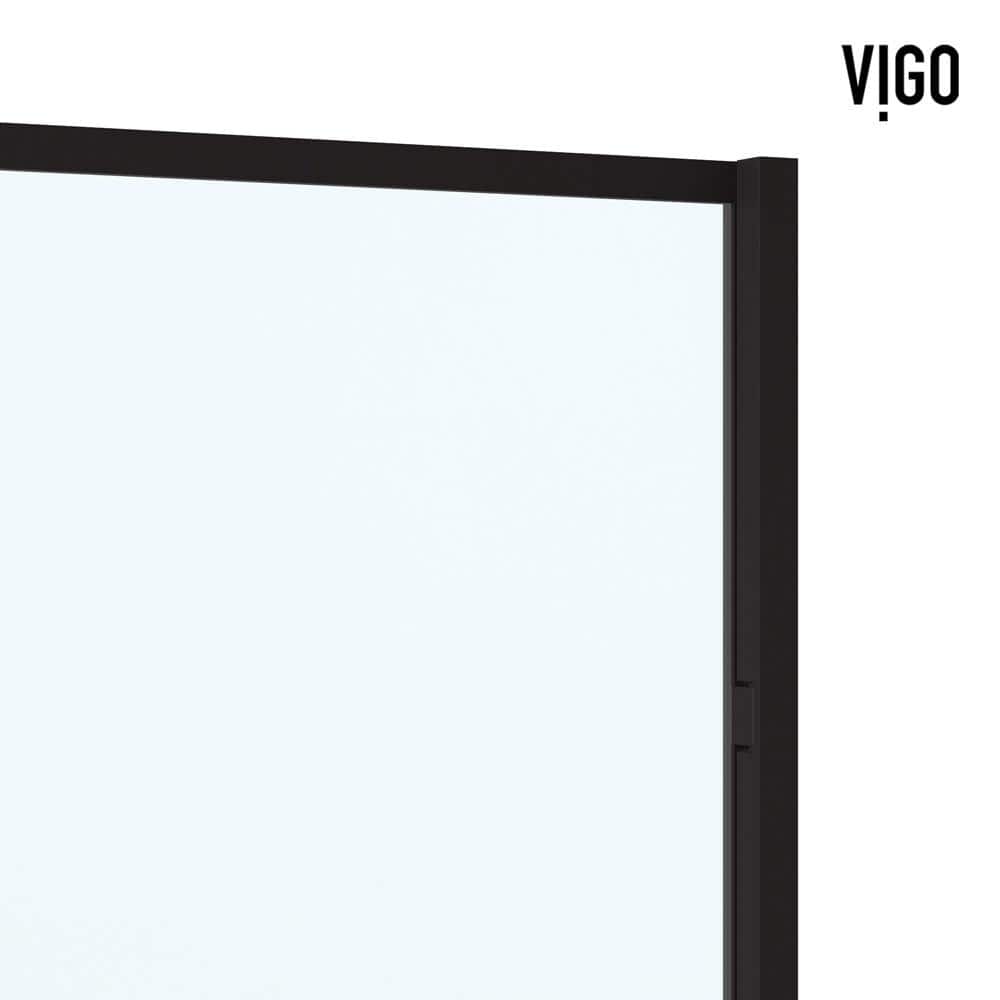 VIGO Meridian 59 1/2 to 60 in. W x 74 in. H Hinged Shower Door in Matte Black and Clear Grid Glass