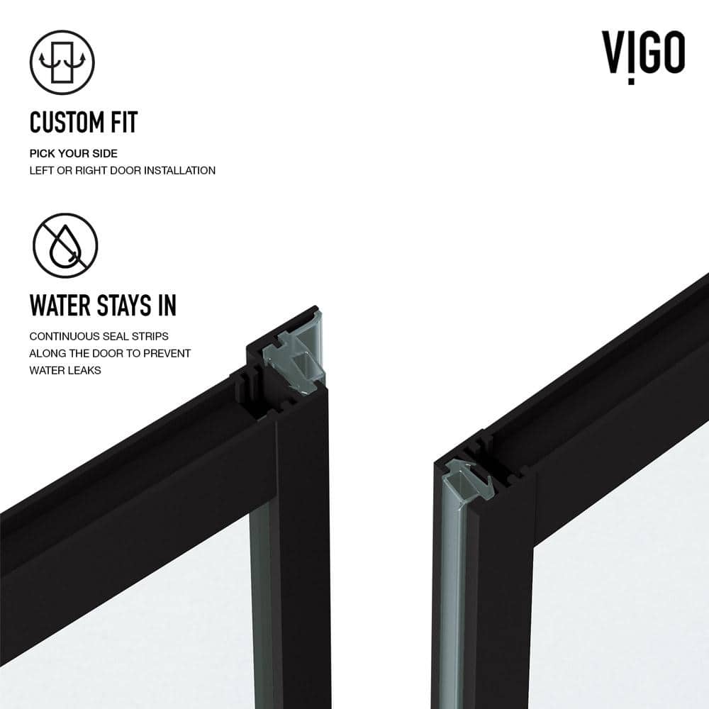 VIGO Meridian 59 1/2 to 60 in. W x 74 in. H Hinged Shower Door in Matte Black and Clear Grid Glass