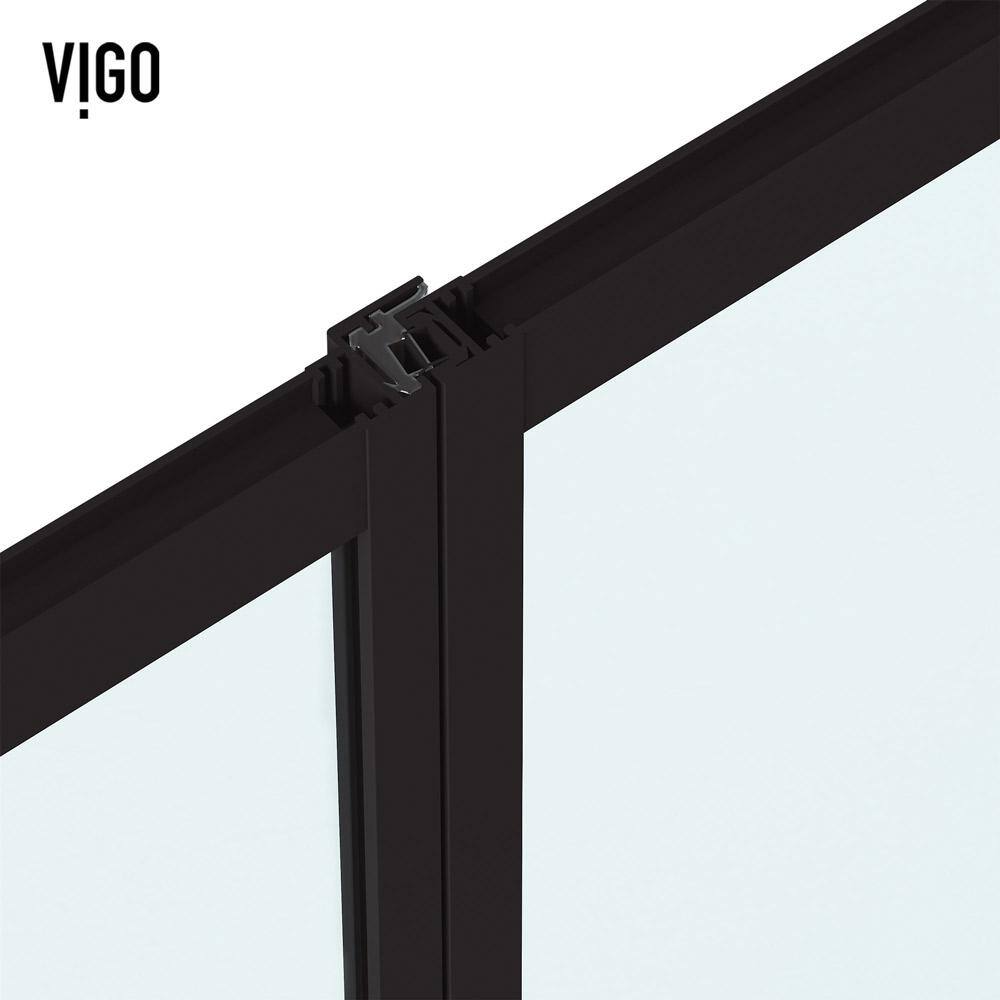 VIGO Meridian 59 1/2 to 60 in. W x 74 in. H Hinged Shower Door in Matte Black and Clear Grid Glass