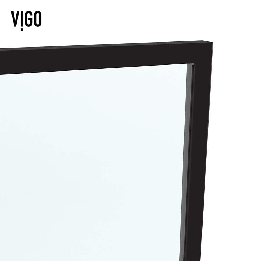 VIGO Meridian 34 in W x 74 in H Framed Shower Screen in Matte Black with Mixed Clear Grid, Privacy, and Fluto White Glass