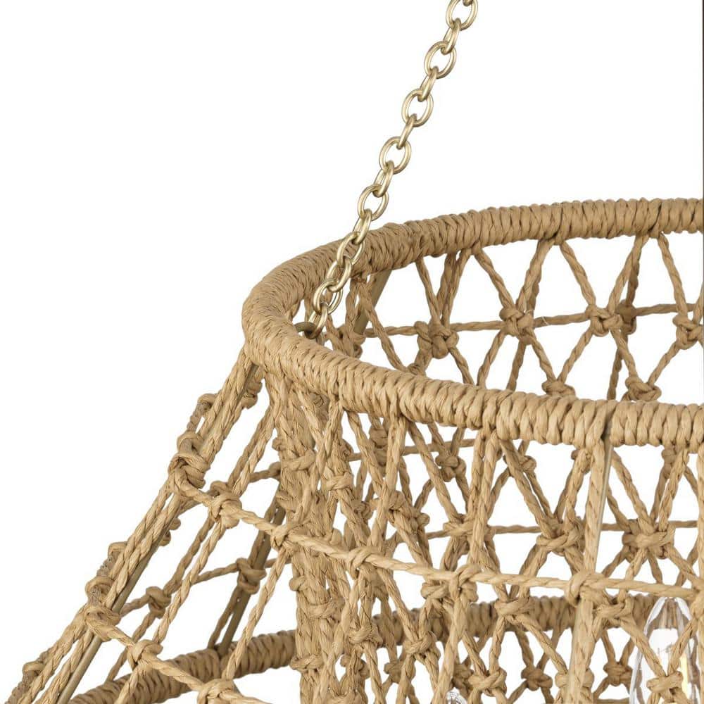 Progress Lighting Laila Collection 22.37 in. 4-Light Vintage Brass Chandelier with Woven Jute Accents
