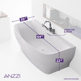 ANZZI Bank 65 in. L x 31 in. W Acrylic Flatbottom Freestanding Non-Whirlpool Bathtub with Deck-Mounted Faucet Platform, Glossy White