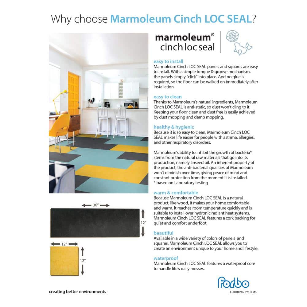Marmoleum Cinch Loc Seal Volcanic Ash 9.8 mm Thick x 11.81 in. Wide X 35.43 in. Length Laminate Floor Tile (20.34 sq. ft/Case)