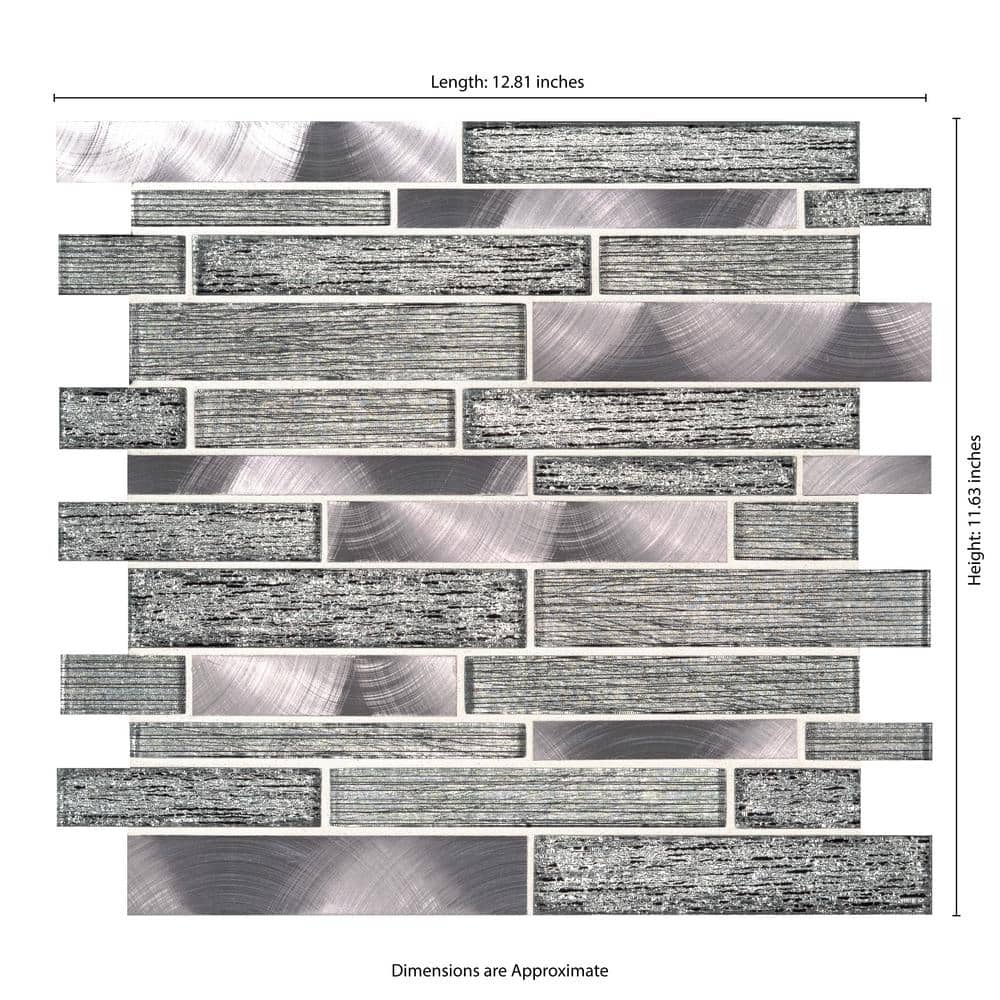 MS International Volcanic Luxe Interlocking 12 x 12 Glass/Metal Mosaic Wall Tile, Mesh-Mounted