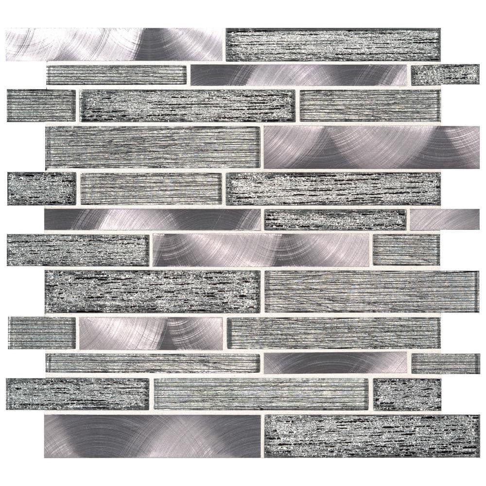 MS International Volcanic Luxe Interlocking 12 x 12 Glass/Metal Mosaic Wall Tile, Mesh-Mounted
