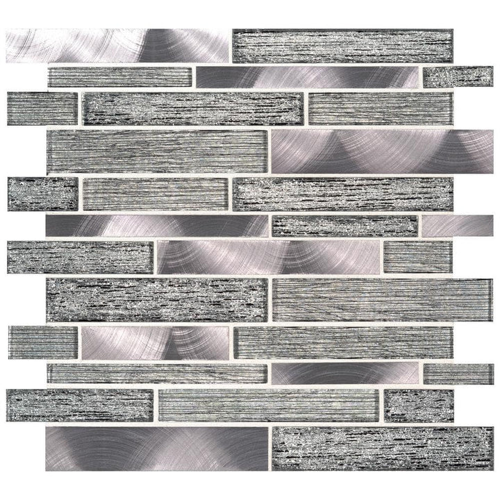 MS International Volcanic Luxe Interlocking 12 x 12 Glass/Metal Mosaic Wall Tile, Mesh-Mounted