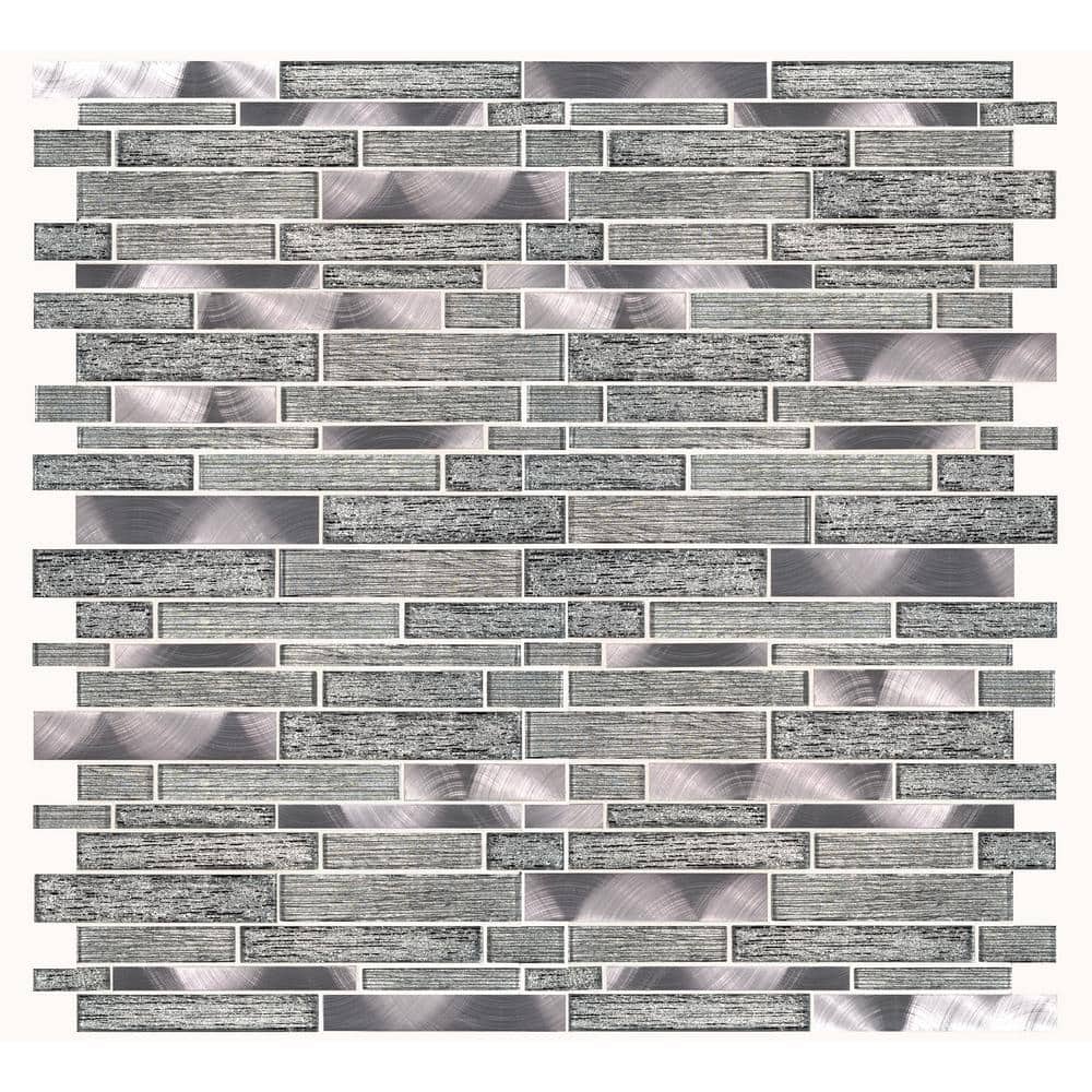 MS International Volcanic Luxe Interlocking 12 x 12 Glass/Metal Mosaic Wall Tile, Mesh-Mounted