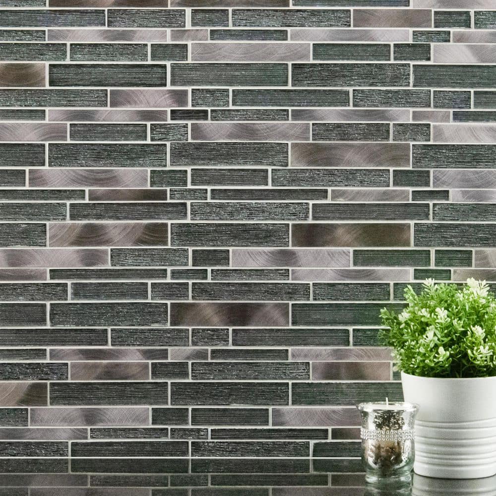 MS International Volcanic Luxe Interlocking 12 x 12 Glass/Metal Mosaic Wall Tile, Mesh-Mounted