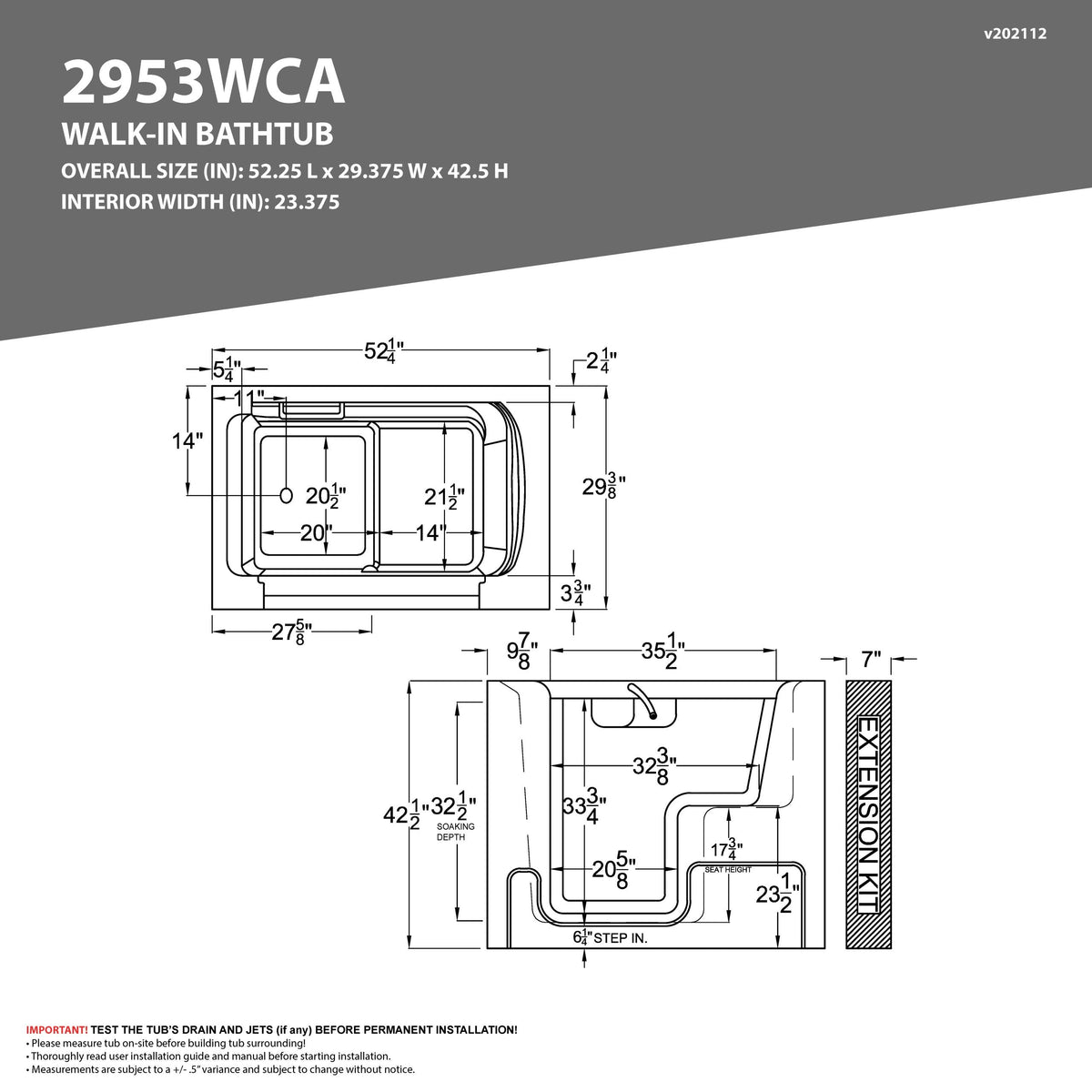 Universal Tubs HD Series 2953WCA Wheelchair Accessible 53 in. Walk-In Whirlpool Bathtub, White, with 1.6 GPF Single-Flush Toilet