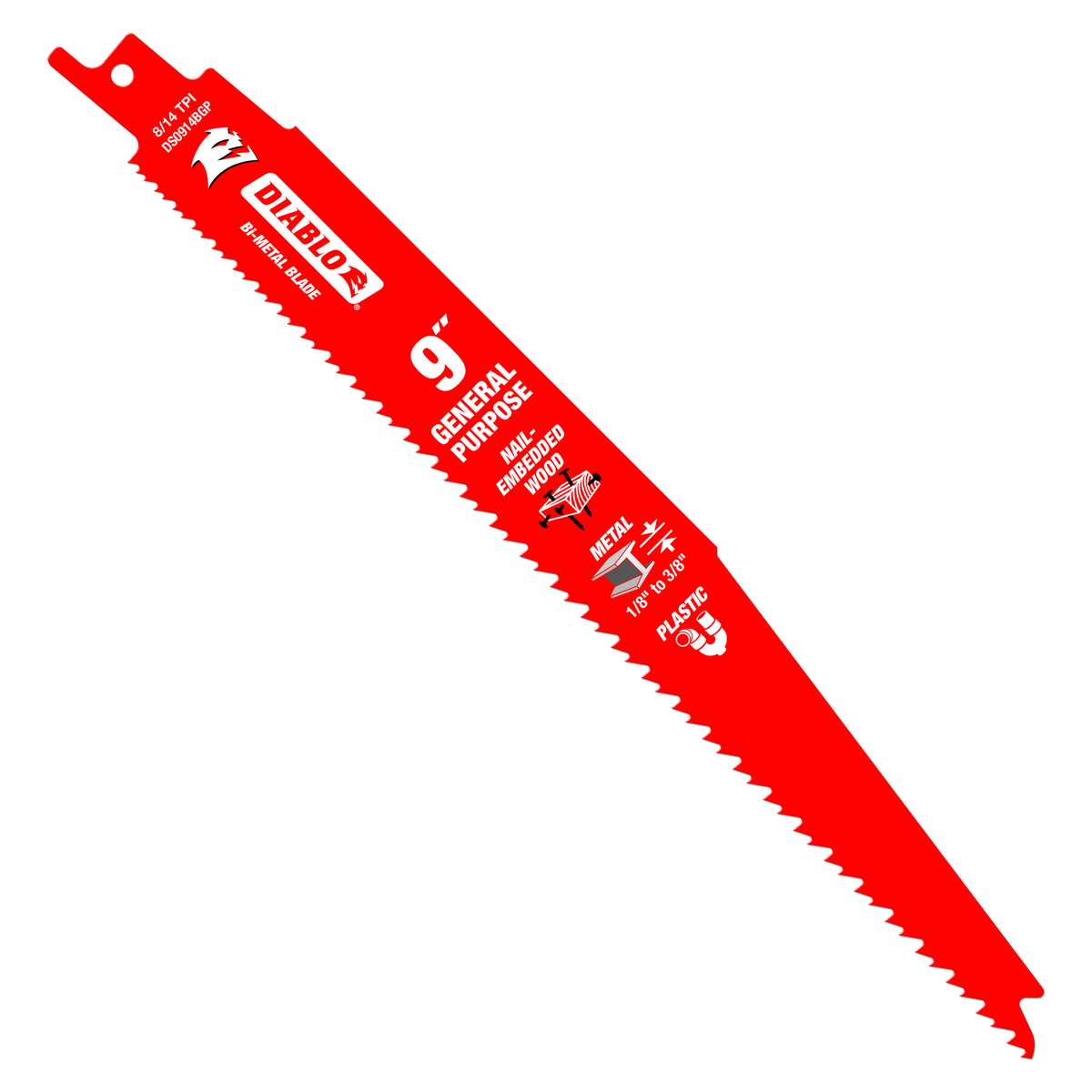 Diablo Bi-Metal Reciprocating Saw Blade for General Purpose Cuts, Nail-Embedded Wood, Metal & Plastic 9" 8/14 TPI 15/Pack