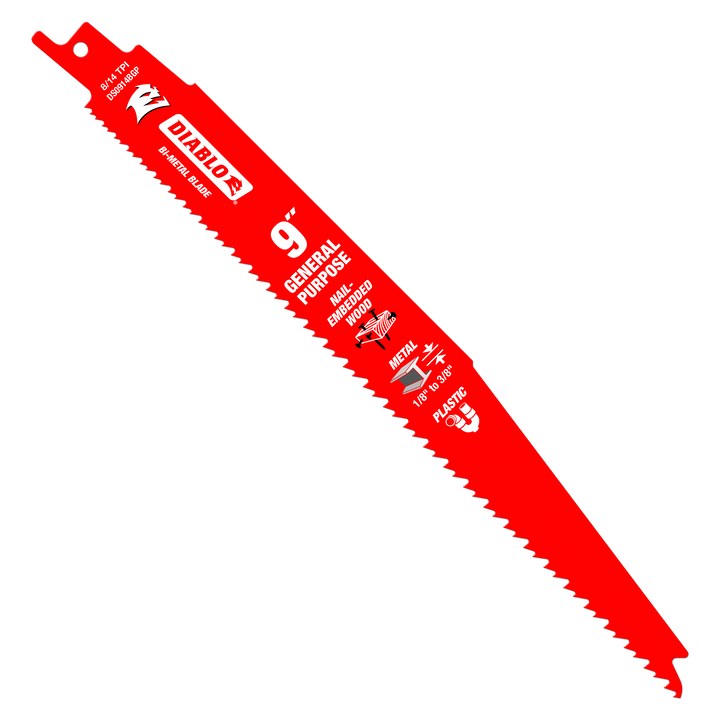 Diablo Bi-Metal Reciprocating Saw Blade for General Purpose Cuts, Nail-Embedded Wood, Metal & Plastic 9" 8/14 TPI 15/Pack