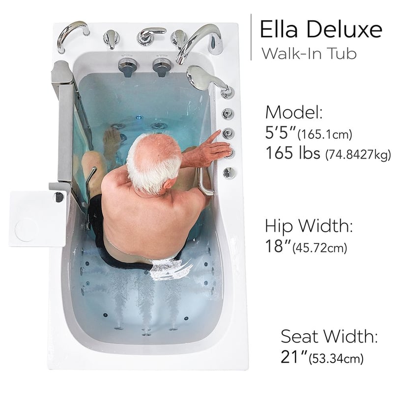 Ella Deluxe 55 in. Walk-In Whirlpool and Air Bath Tub, White, Fast-Fill Faucet, Digital Control, Right-Hand 2 in. Dual Drain