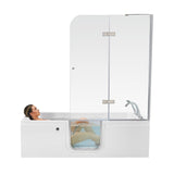 Ella Laydown 72 in. Walk-in Whirlpool Bathtub in White with Left-Hinged Middle Glass Door and 2 in. Left Drain
