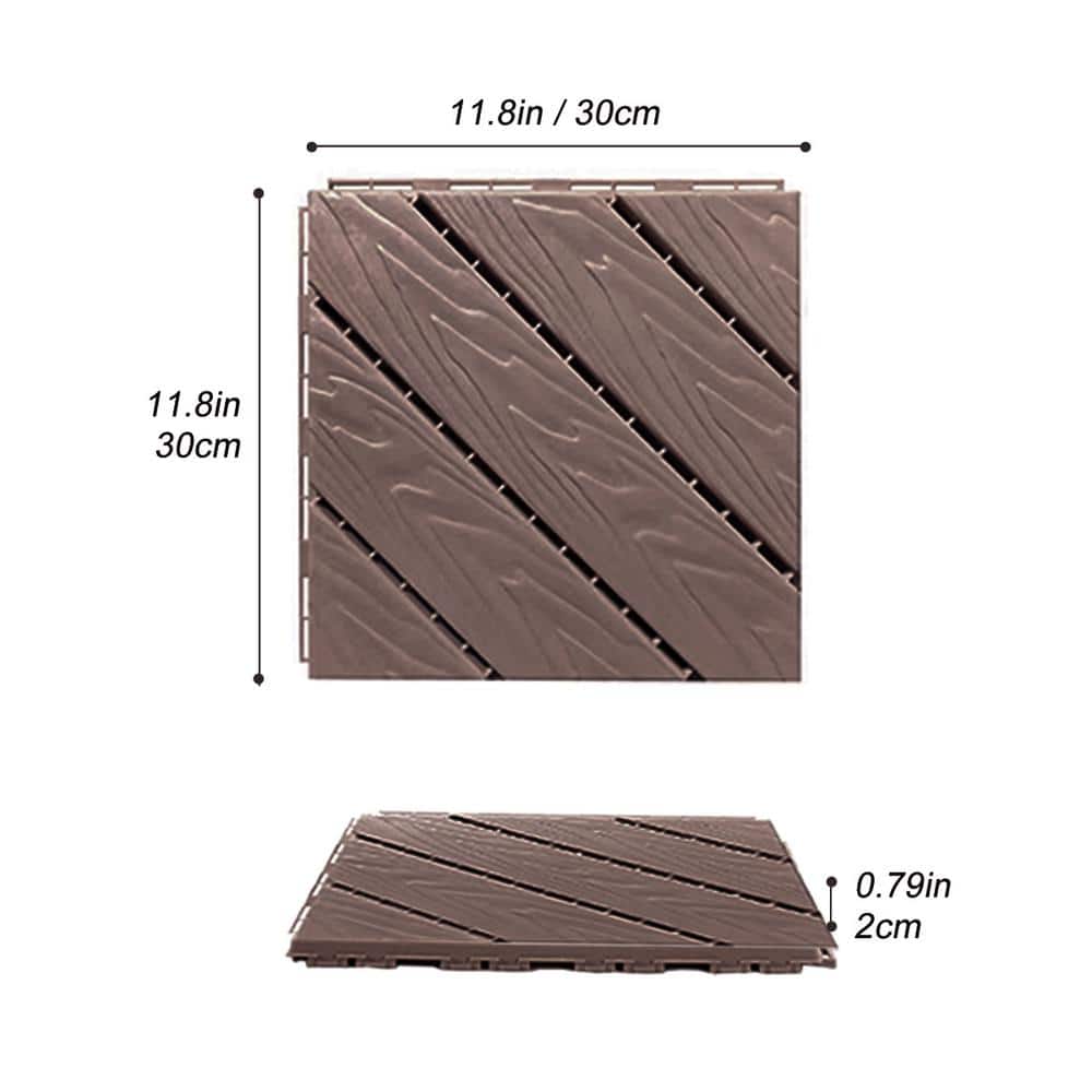 WRIGHTMASTER 1.02ft. x 1.02ft. Quick Deck Plastic Interlocking Deck Tile in Walnut Diagonal Stripes (36 sq. ft. per Box)