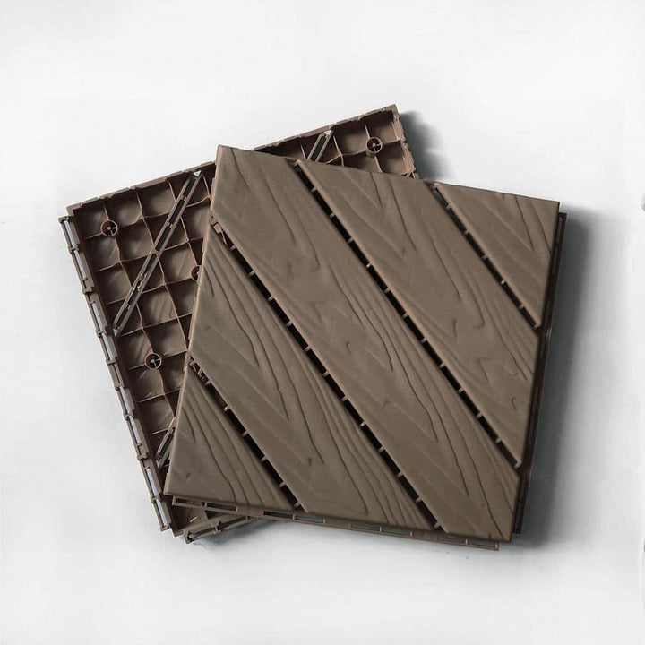WRIGHTMASTER 1.02ft. x 1.02ft. Quick Deck Plastic Interlocking Deck Tile in Walnut Diagonal Stripes (36 sq. ft. per Box)