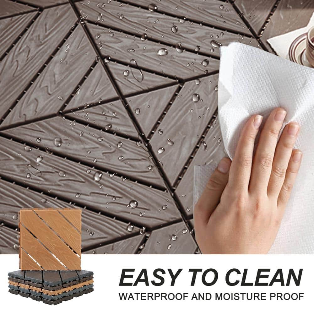 WRIGHTMASTER 1.02ft. x 1.02ft. Quick Deck Plastic Interlocking Deck Tile in Walnut Diagonal Stripes (36 sq. ft. per Box)