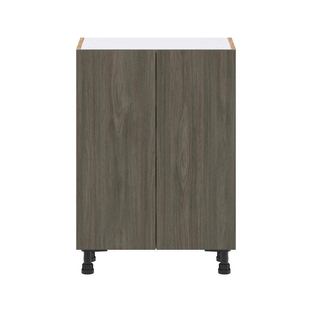 J COLLECTION 24 in. W x 34.5 in. H x 14 in. D Medora textured Slab Walnut Assembled Shallow Base Kitchen Cabinet with Inner Drawers