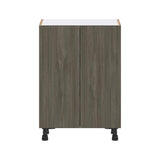 J COLLECTION 24 in. W x 34.5 in. H x 14 in. D Medora textured Slab Walnut Assembled Shallow Base Kitchen Cabinet with Inner Drawers
