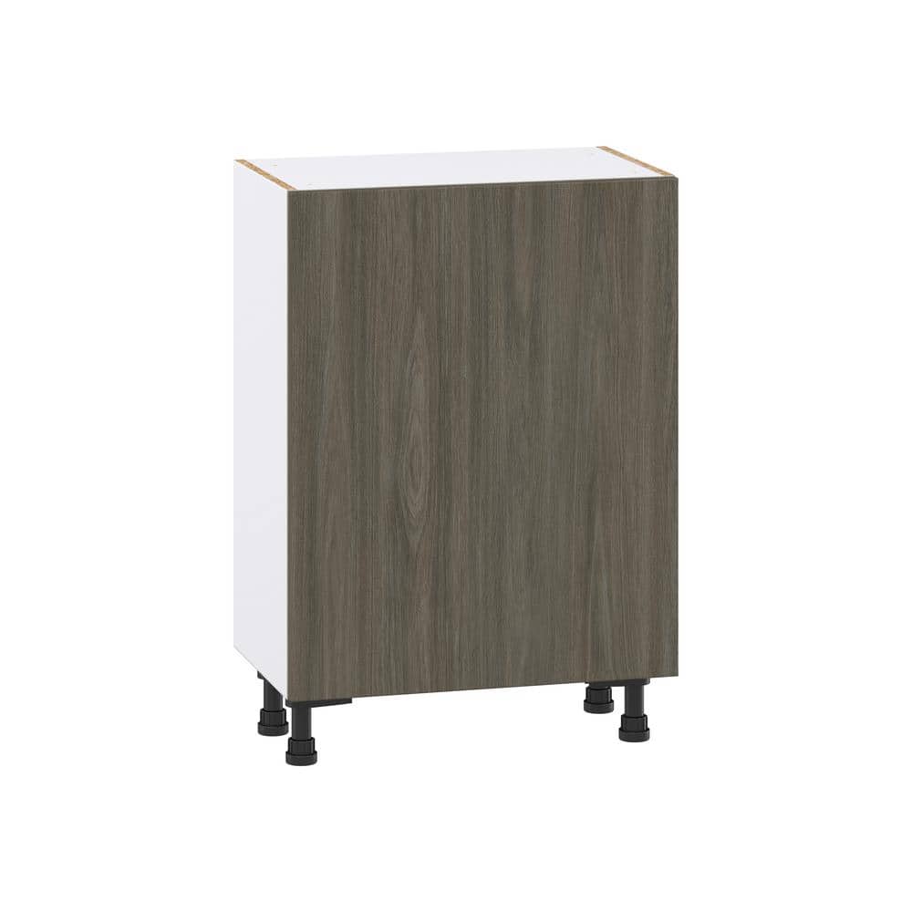 J COLLECTION 24 in. W x 14 in. D x 34.5 in. H Medora Textured Slab Walnut Assembled Shallow Base Kitchen Cabinet with Inner Drawers