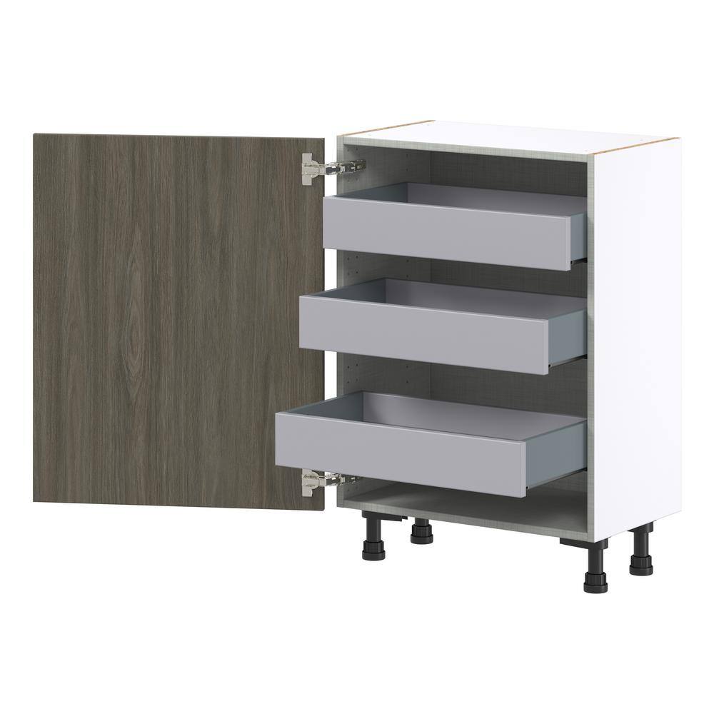 J COLLECTION 24 in. W x 14 in. D x 34.5 in. H Medora Textured Slab Walnut Assembled Shallow Base Kitchen Cabinet with Inner Drawers