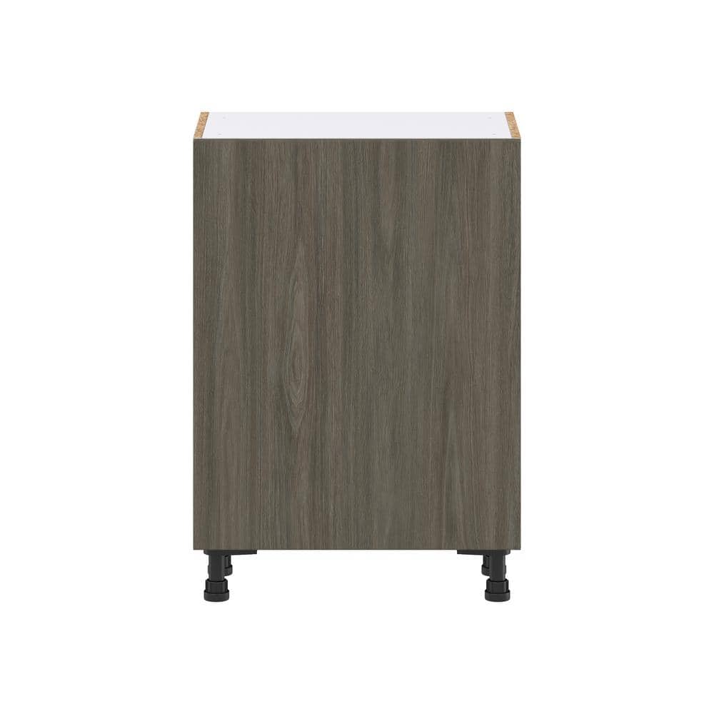 J COLLECTION 24 in. W x 14 in. D x 34.5 in. H Medora Textured Slab Walnut Assembled Shallow Base Kitchen Cabinet with Inner Drawers