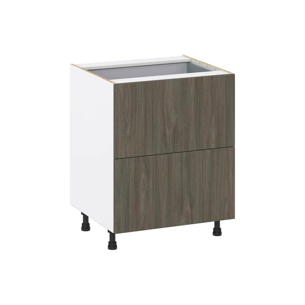 J COLLECTION Medora Textured 27 in. W x 34.5 in. H x 24 in. D in Slab Walnut Shaker Assembled Base Kitchen Cabinet with 3 Drawers