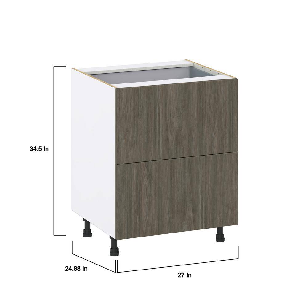 J COLLECTION Medora Textured 27 in. W x 34.5 in. H x 24 in. D in Slab Walnut Shaker Assembled Base Kitchen Cabinet with 3 Drawers