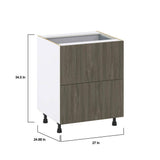 J COLLECTION Medora Textured 27 in. W x 34.5 in. H x 24 in. D in Slab Walnut Shaker Assembled Base Kitchen Cabinet with 3 Drawers