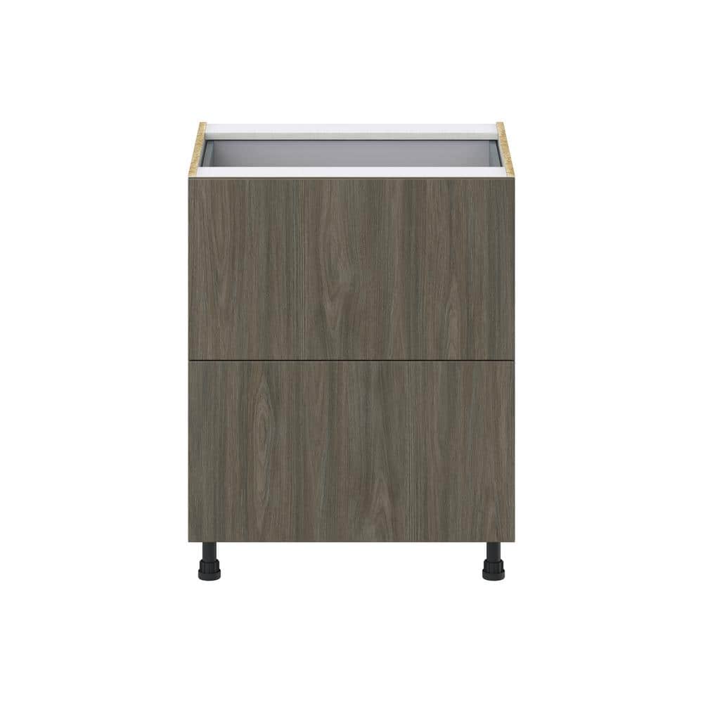 J COLLECTION Medora Textured 27 in. W x 34.5 in. H x 24 in. D in Slab Walnut Shaker Assembled Base Kitchen Cabinet with 3 Drawers