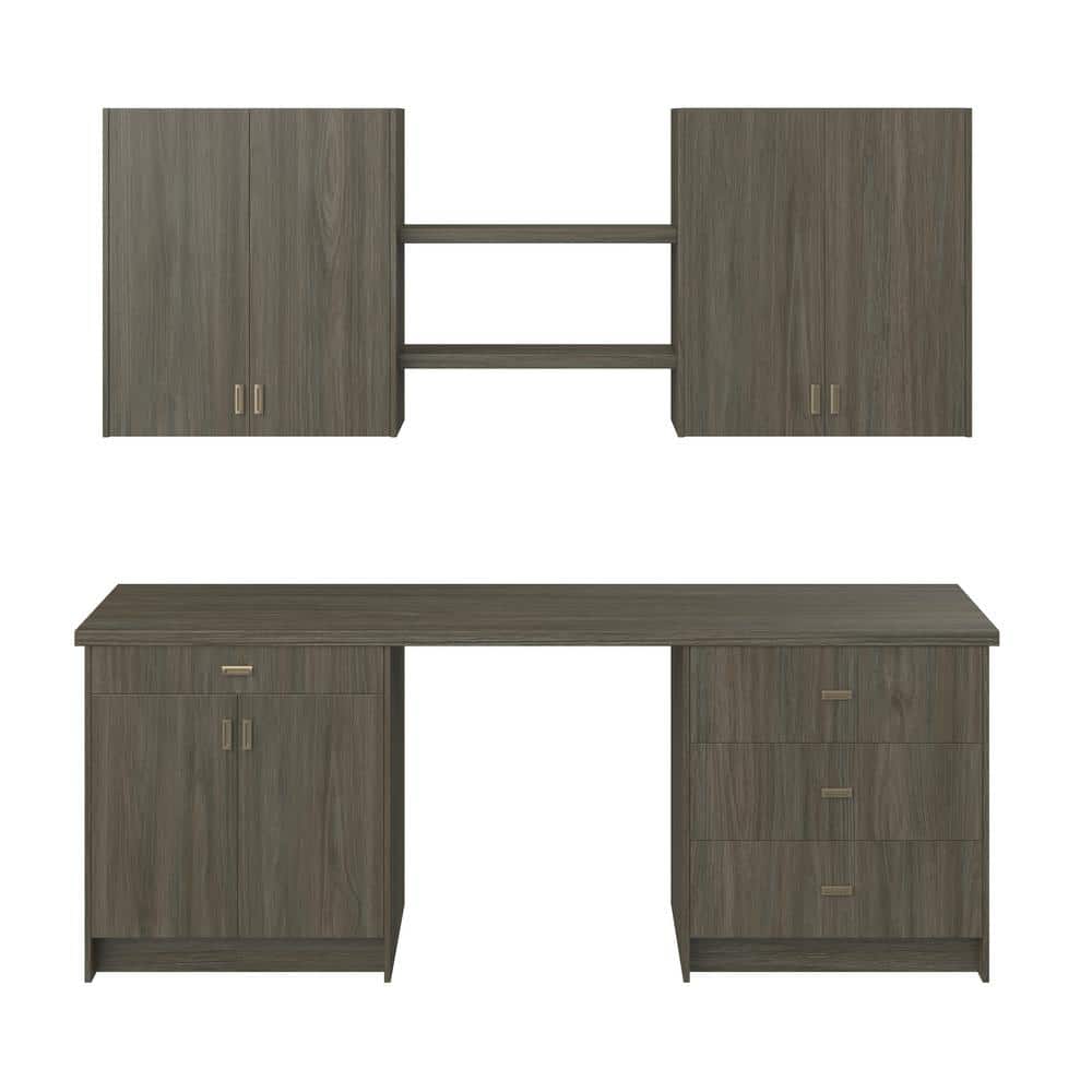 J COLLECTION Medora 92.5 in. W x 89.5 in. H x 24 in. D Textured Slab Walnut Office Base Cabinet Bundle