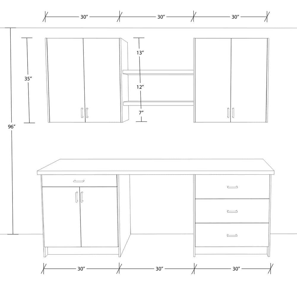 J COLLECTION Medora 92.5 in. W x 89.5 in. H x 24 in. D Textured Slab Walnut Office Base Cabinet Bundle