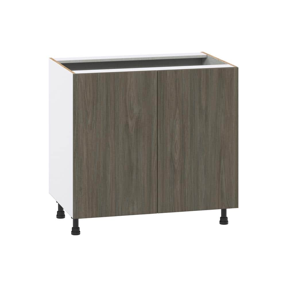 J COLLECTION Medora textured Slab Walnut Assembled Sink Base Kitchen Cabinet w/ Full Height Doors (36 in. W x 34.5 in. H x 24 in. D)