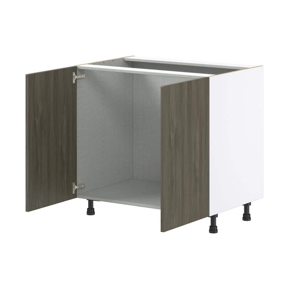 J COLLECTION Medora textured Slab Walnut Assembled Sink Base Kitchen Cabinet w/ Full Height Doors (36 in. W x 34.5 in. H x 24 in. D)