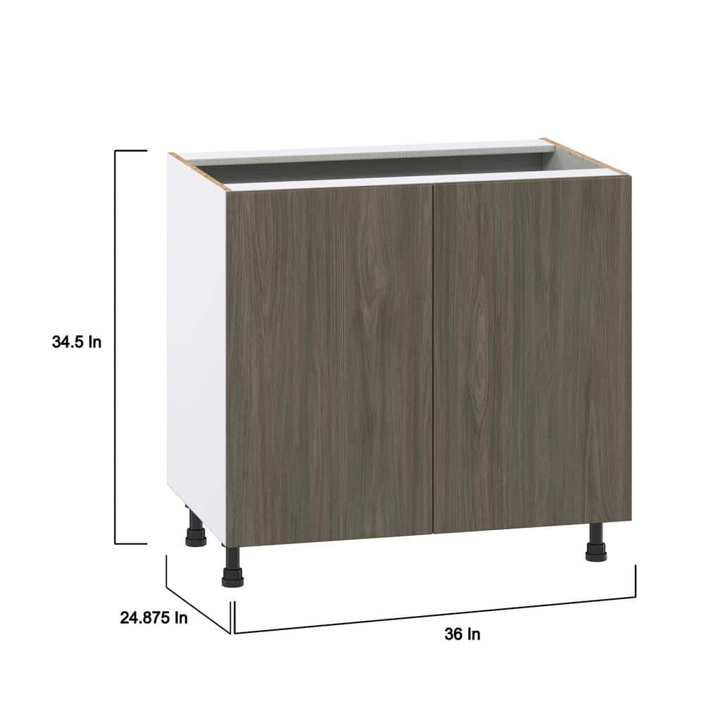 J COLLECTION Medora textured Slab Walnut Assembled Sink Base Kitchen Cabinet w/ Full Height Doors (36 in. W x 34.5 in. H x 24 in. D)