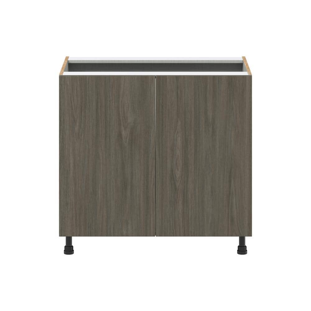 J COLLECTION Medora textured Slab Walnut Assembled Sink Base Kitchen Cabinet w/ Full Height Doors (36 in. W x 34.5 in. H x 24 in. D)