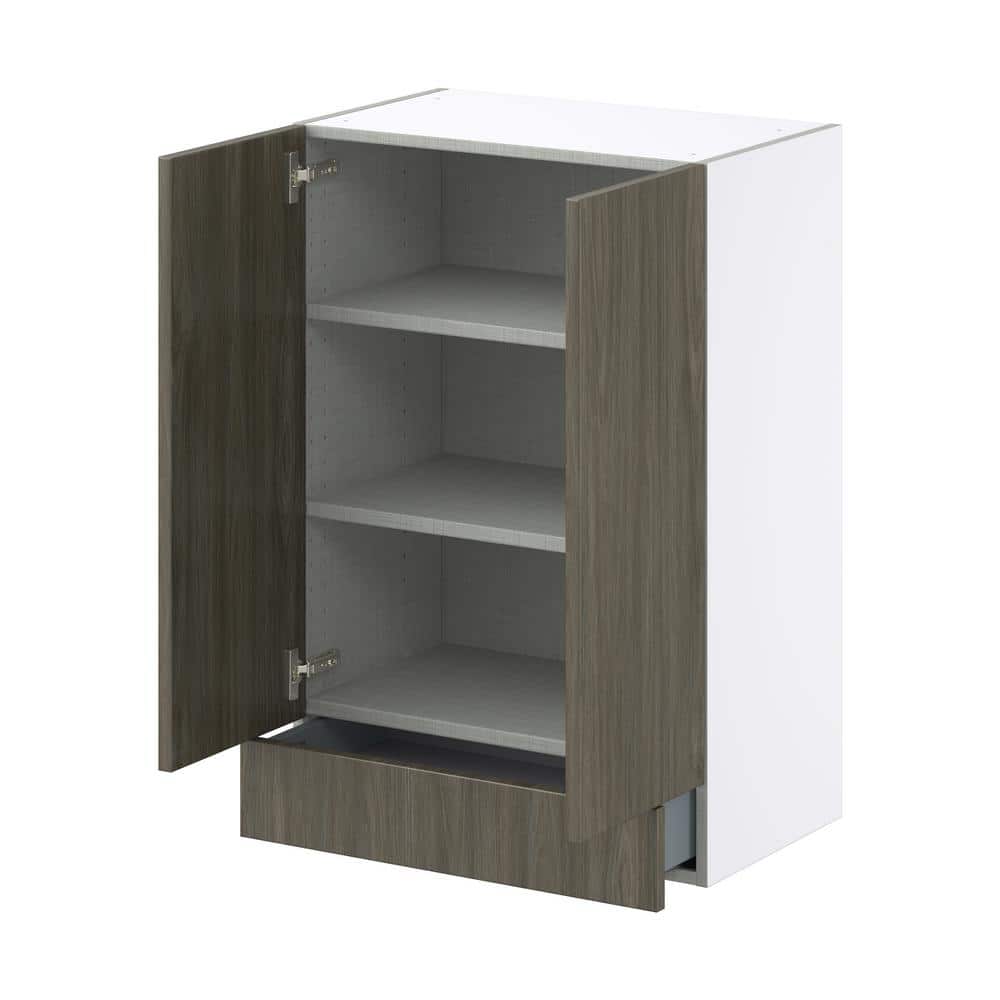 J COLLECTION Medora textured 24 in. W x 35 in. H x 14 in. D in Slab Walnut Assembled Wall Kitchen Cabinet with a Drawer