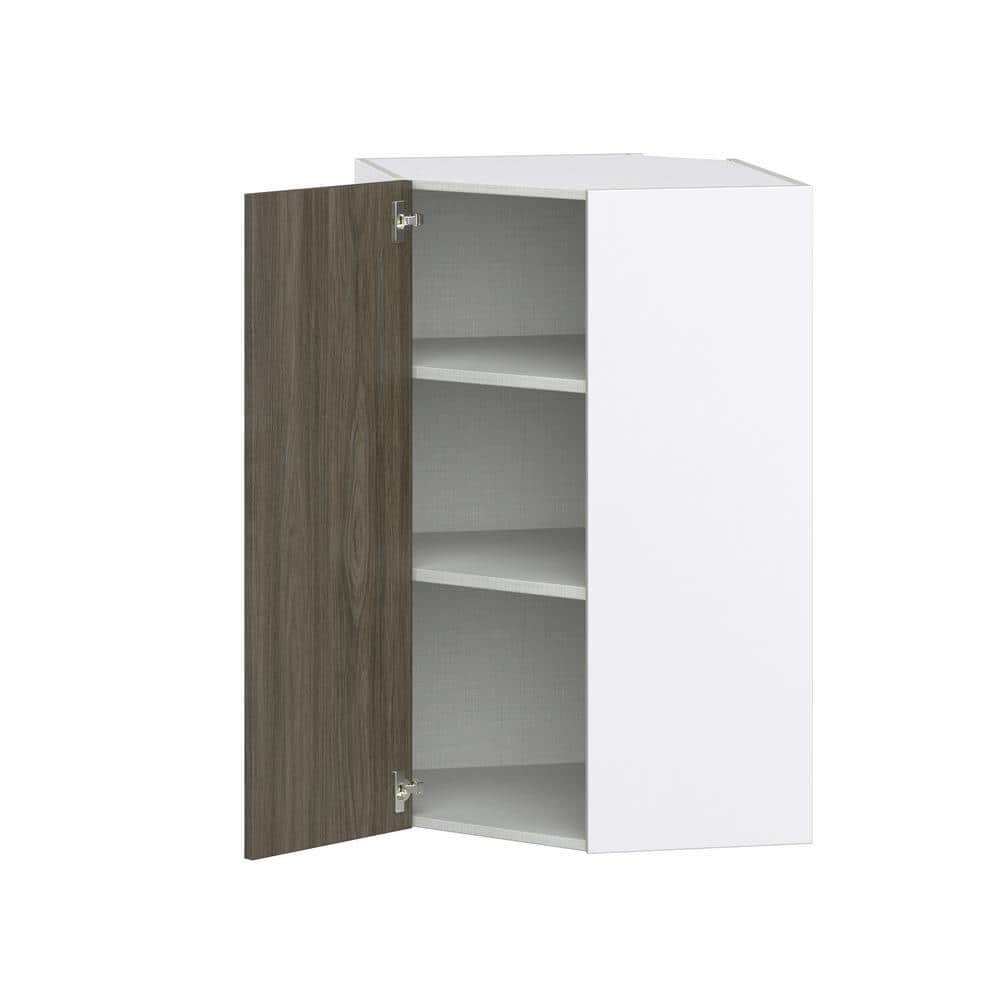 J COLLECTION 24 in. W x 40 in. H x 14 in. D Medora Textured Slab Walnut Assembled Wall Diagonal Corner Kitchen Cabinet