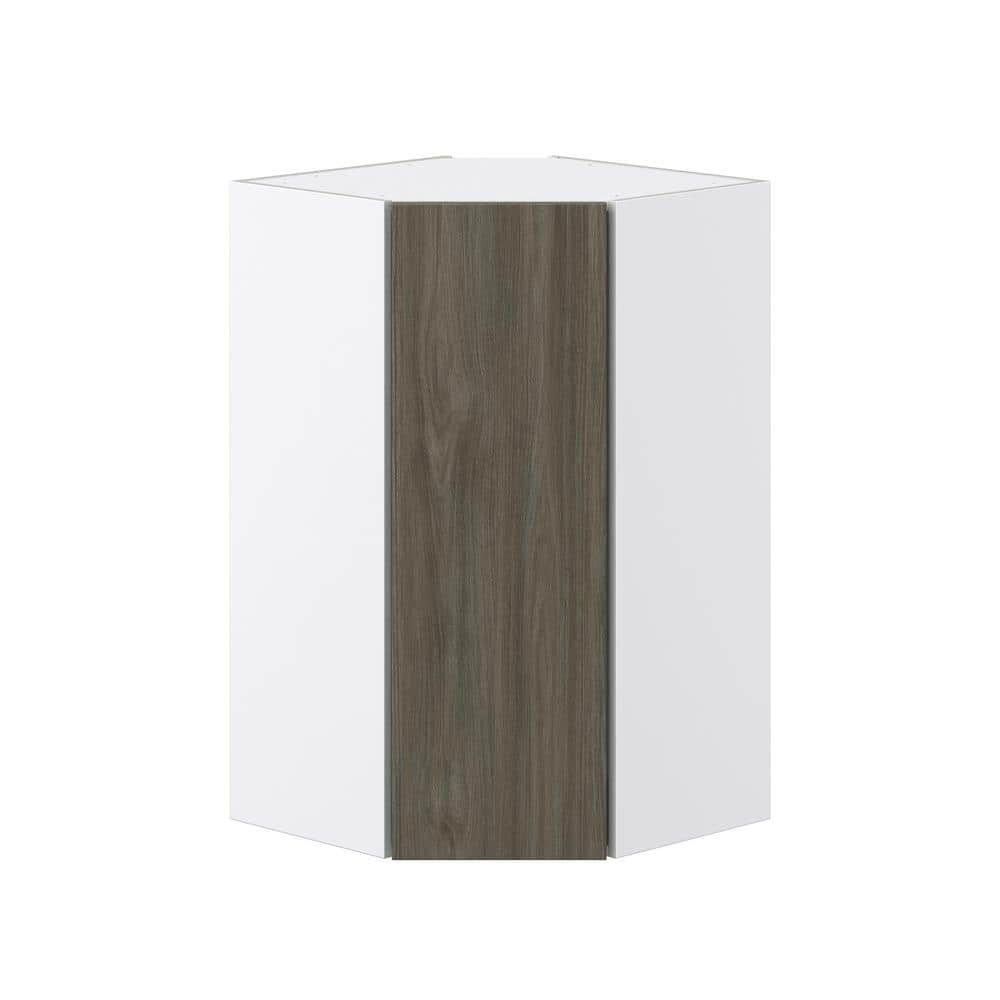 J COLLECTION 24 in. W x 40 in. H x 14 in. D Medora Textured Slab Walnut Assembled Wall Diagonal Corner Kitchen Cabinet