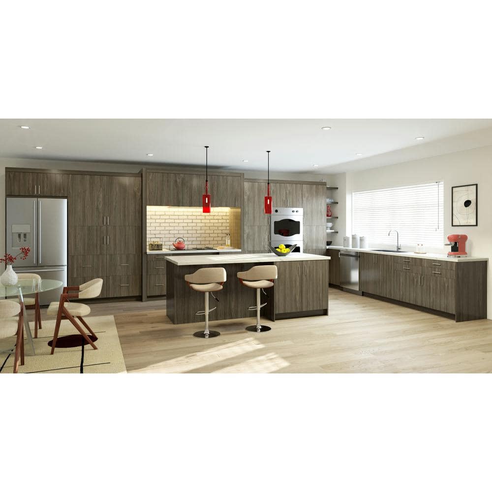 J COLLECTION Medora Textured 30 in. W x 40 in. H x 14 in. D Slab Walnut Assembled Wall Blind corner Kitchen Cabinet