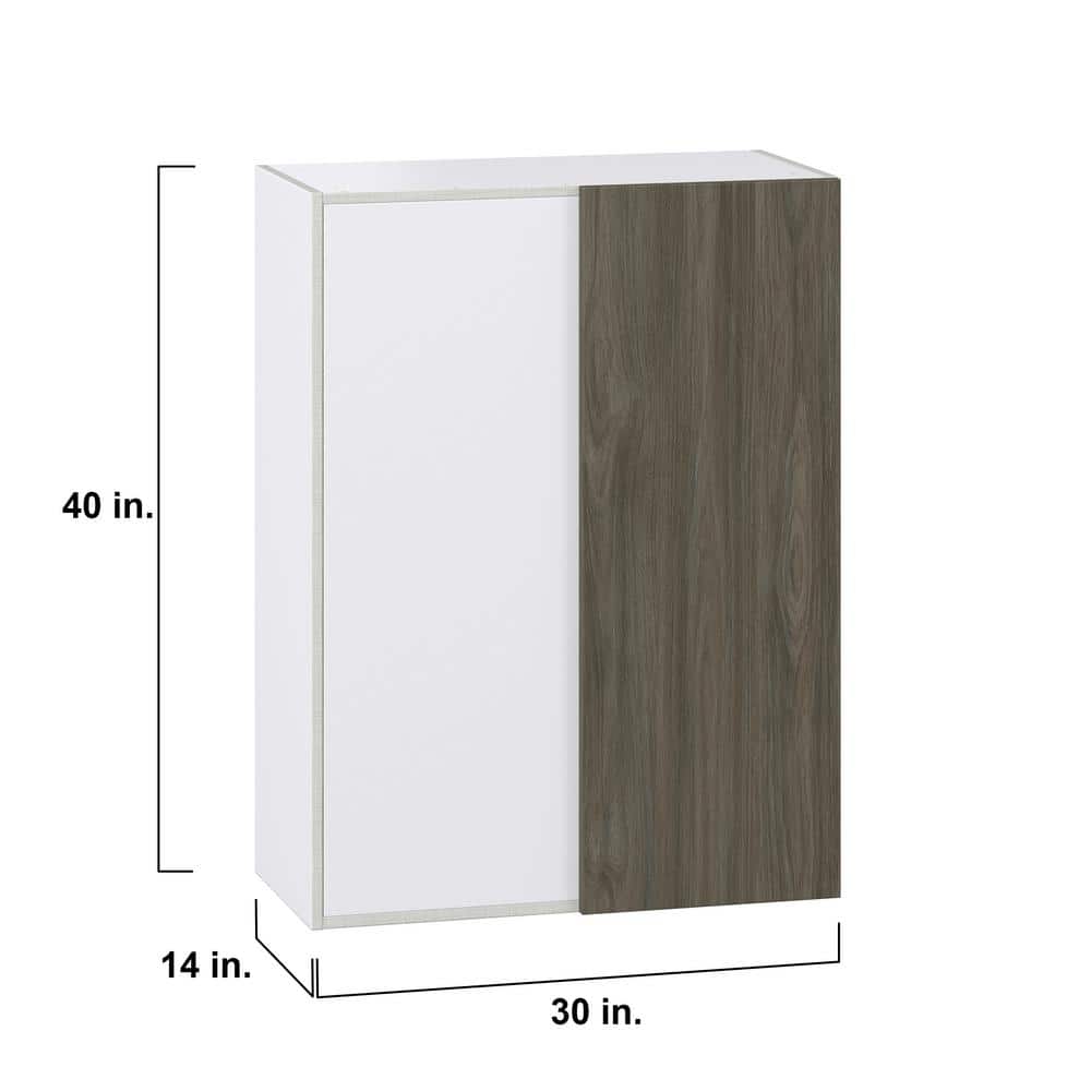 J COLLECTION Medora Textured 30 in. W x 40 in. H x 14 in. D Slab Walnut Assembled Wall Blind corner Kitchen Cabinet
