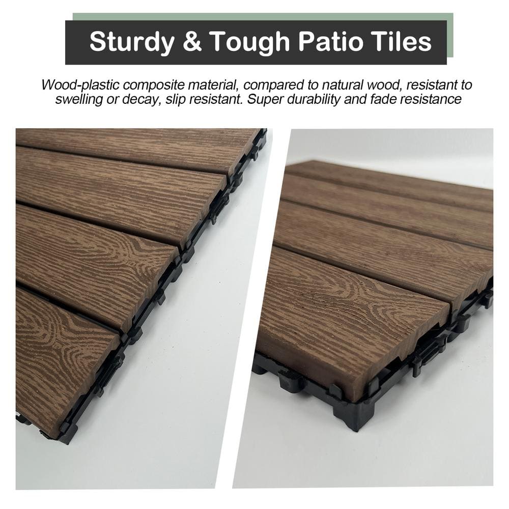 WRIGHTMASTER 0.98 ft. x 0.98 ft. Wood and Plastic Composite Deck Tile Interlocking in Walnut Light Wood Grain (19 sq. ft. Per Box)