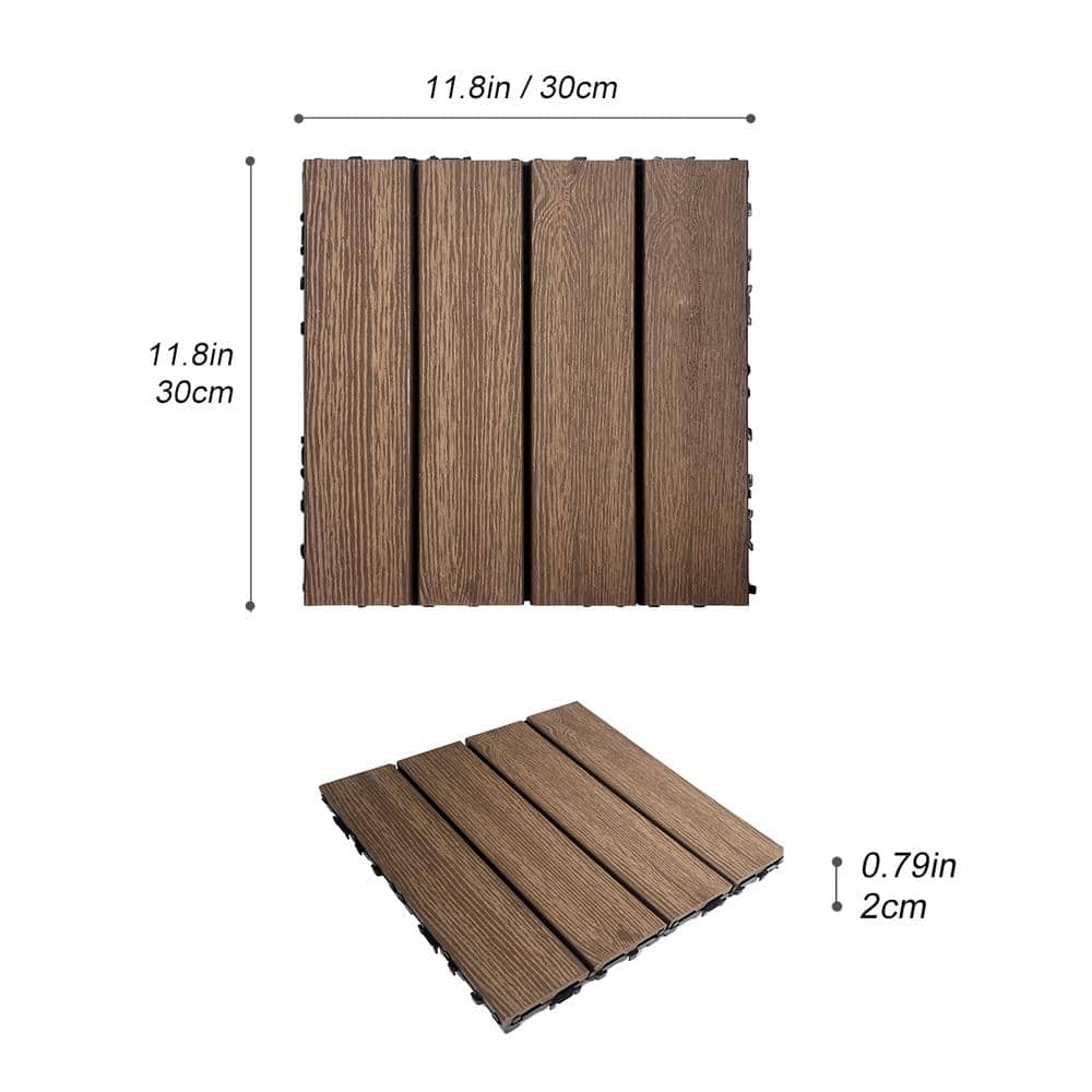 WRIGHTMASTER 0.98 ft. x 0.98 ft. Wood and Plastic Composite Deck Tile Interlocking in Walnut Light Wood Grain (19 sq. ft. Per Box)