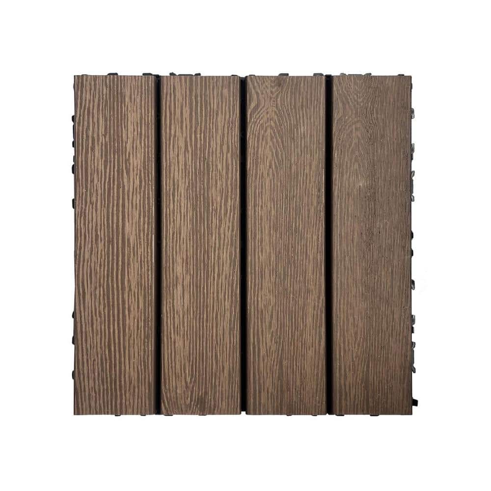 WRIGHTMASTER 0.98 ft. x 0.98 ft. Wood and Plastic Composite Deck Tile Interlocking in Walnut Light Wood Grain (19 sq. ft. Per Box)