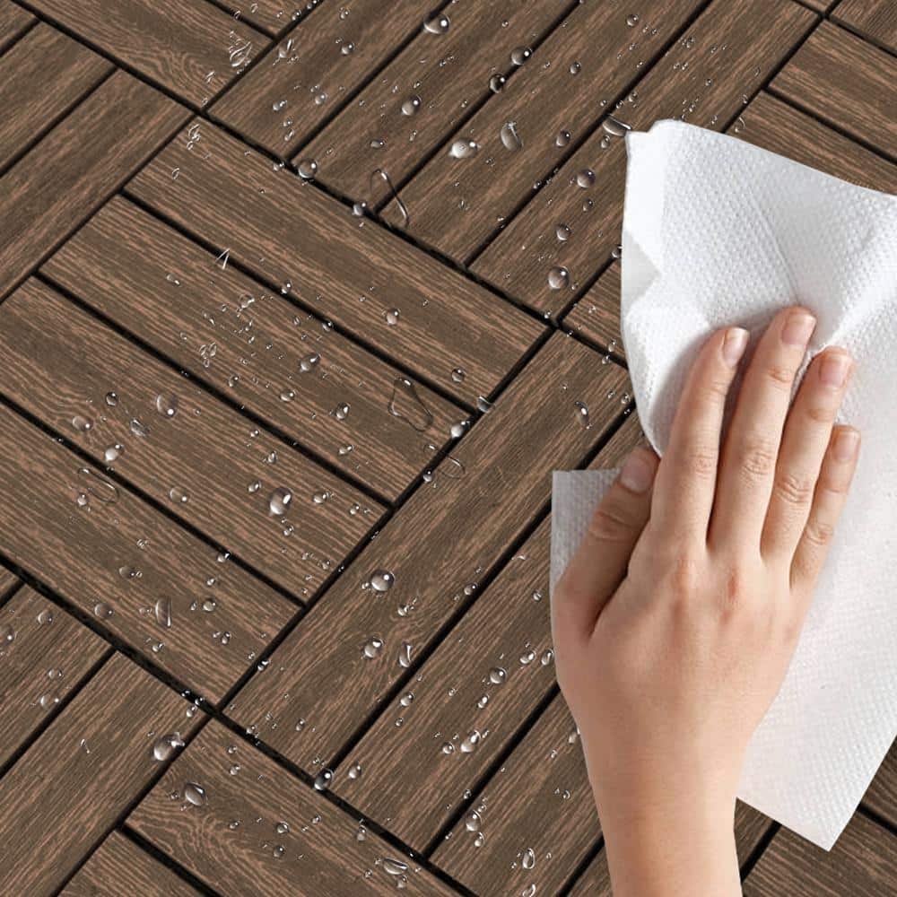 WRIGHTMASTER 0.98 ft. x 0.98 ft. Wood and Plastic Composite Deck Tile Interlocking in Walnut Light Wood Grain (19 sq. ft. Per Box)