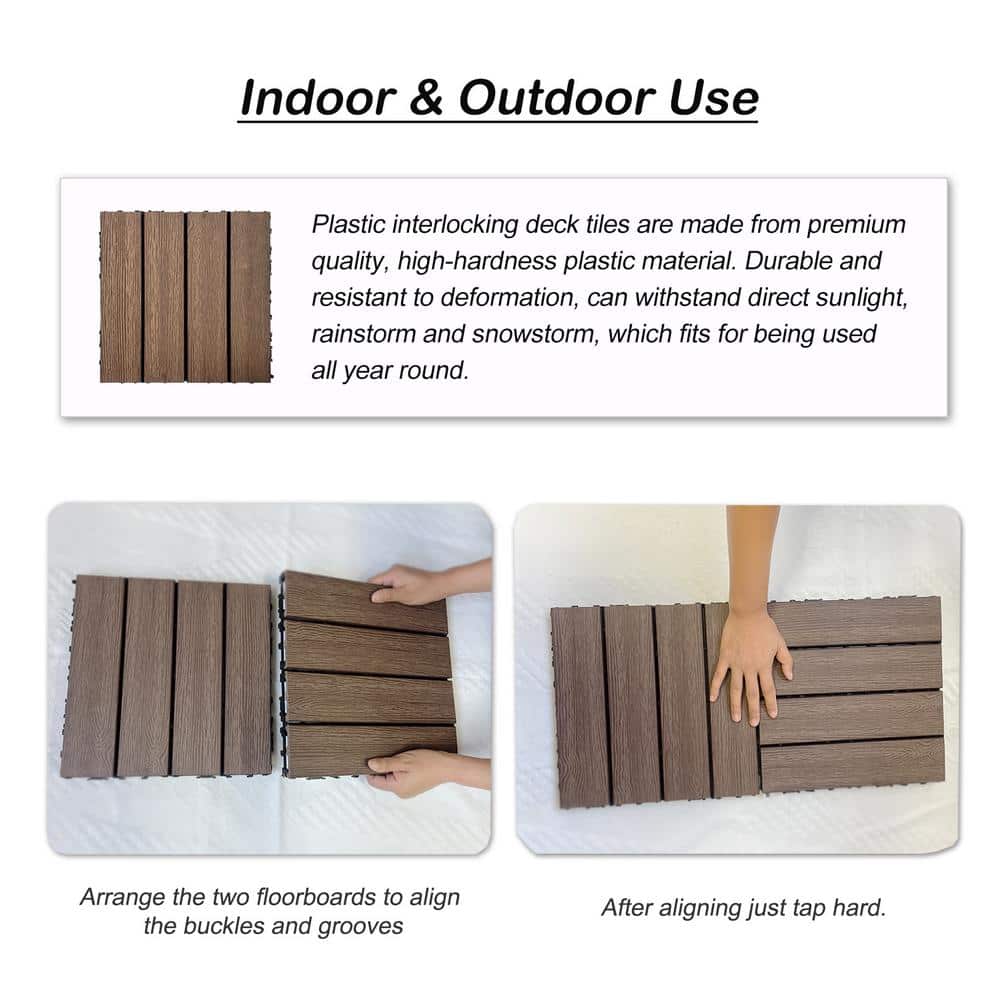 WRIGHTMASTER 0.98 ft. x 0.98 ft. Wood and Plastic Composite Deck Tile Interlocking in Walnut Light Wood Grain (19 sq. ft. Per Box)
