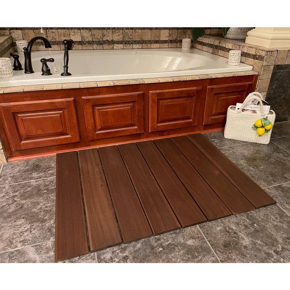 Roll Floor Bathroom Mat 2.7 ft. x 3.5 ft. Non-Slip Thermo-Treated Wood Deck Tile in Brown (1-Each)