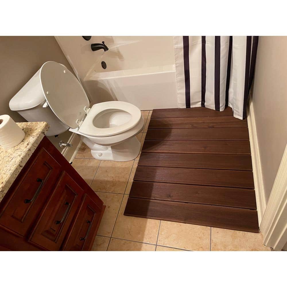 Roll Floor Bathroom Mat 2.7 ft. x 3.5 ft. Non-Slip Thermo-Treated Wood Deck Tile in Brown (1-Each)