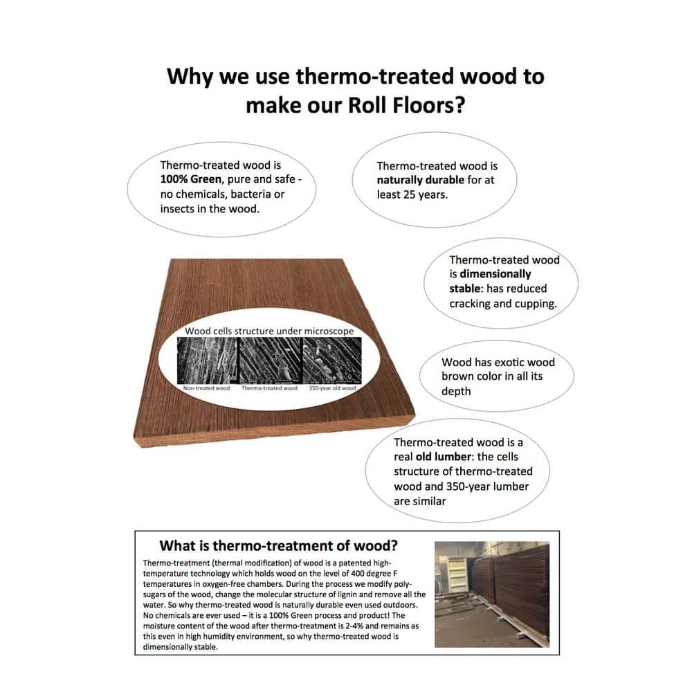 Roll Floor Bathroom Mat 2.7 ft. x 3.5 ft. Non-Slip Thermo-Treated Wood Deck Tile in Brown (1-Each)